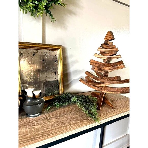 Vintage Handcrafted MCM Tabletop Christmas Tree Wooden Ladder Rotating Limbs EUC - Picture 1 of 14